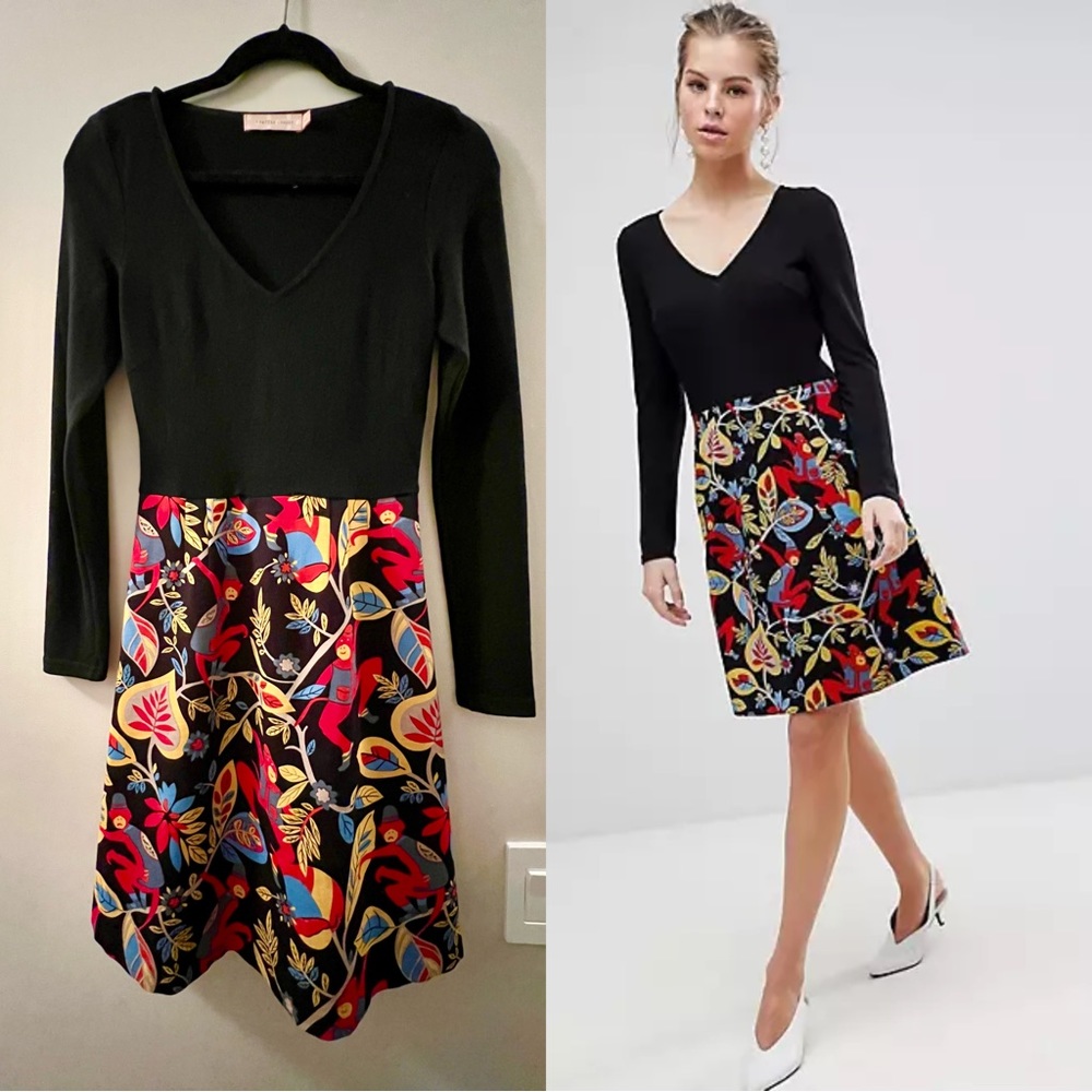 Traffic people long sleeve 2-in-1 black/floral dress